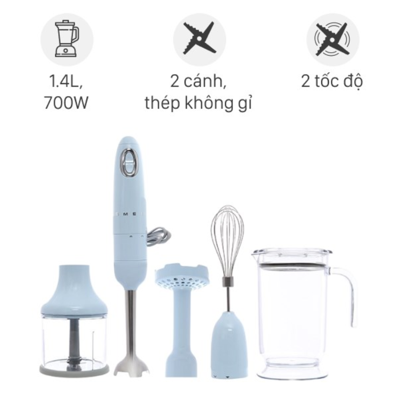 Máy xay cầm tay SMEG HBF02PBEU 700W - màu xanh - Hàng chính hãng