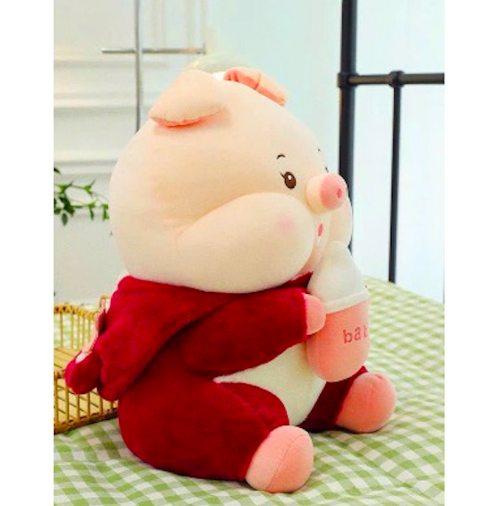 Thú nhồi bông heo ôm bình sữa cosplay lotso- Size từ 35cm đến 55cm - Quà tặng heo ôm bình sữa cosplay lotso nhồi bông dễ thương - Gối ôm mềm mịn cho bé