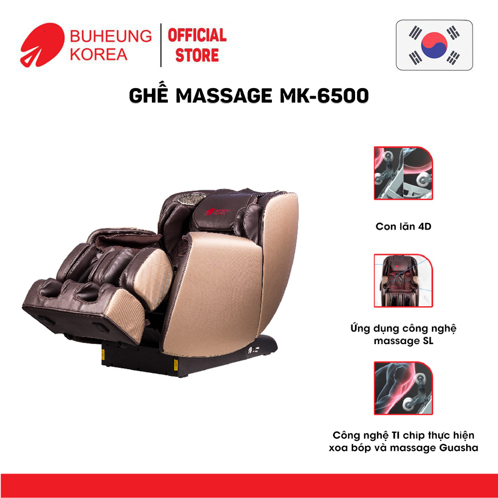 Ghế Massage thương gia Buheung MK-6500, con lăn 4D, massage không trọng lực, bảo hành chính hãng