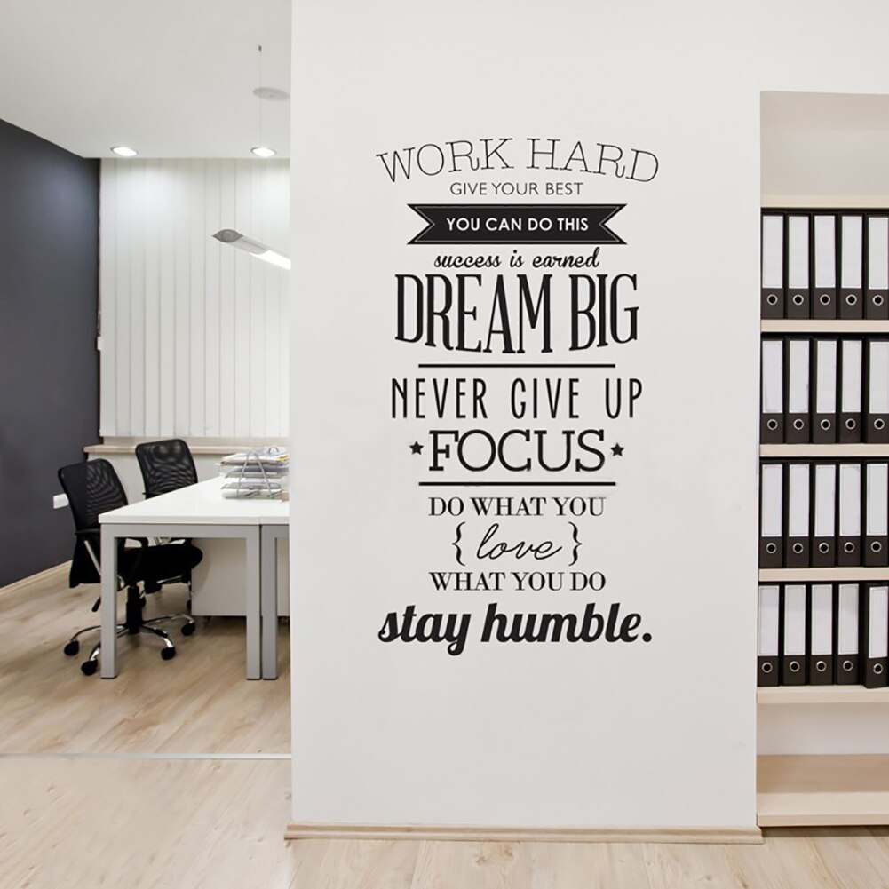 Decal dán tường Tiếng anh ý nghĩa và tạo động lực Work Hard - Dream Big - Never give up (57 x 100 cm)