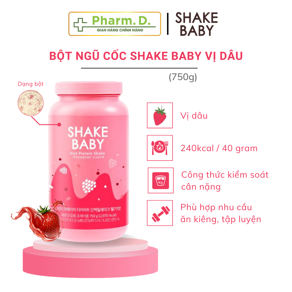 Bột ngũ cốc ăn kiêng Shake Baby giúp hỗ trợ kiểm soát cân nặng, cải thiện vóc dáng từ Hàn Quốc (750g)