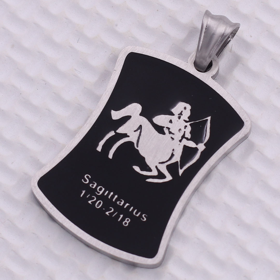 Mặt dây chuyền cung Nhân Mã - Sagittarius inox trắng kèm vòng cổ dây da đen + móc inox trắng, Cung hoàng đạo