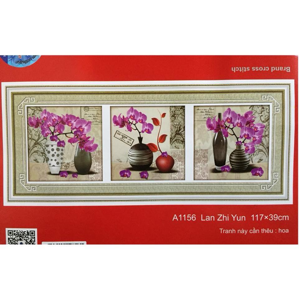 Tranh thêu chữ thập Bộ 3 bình hoa I 117x39cm I A1156