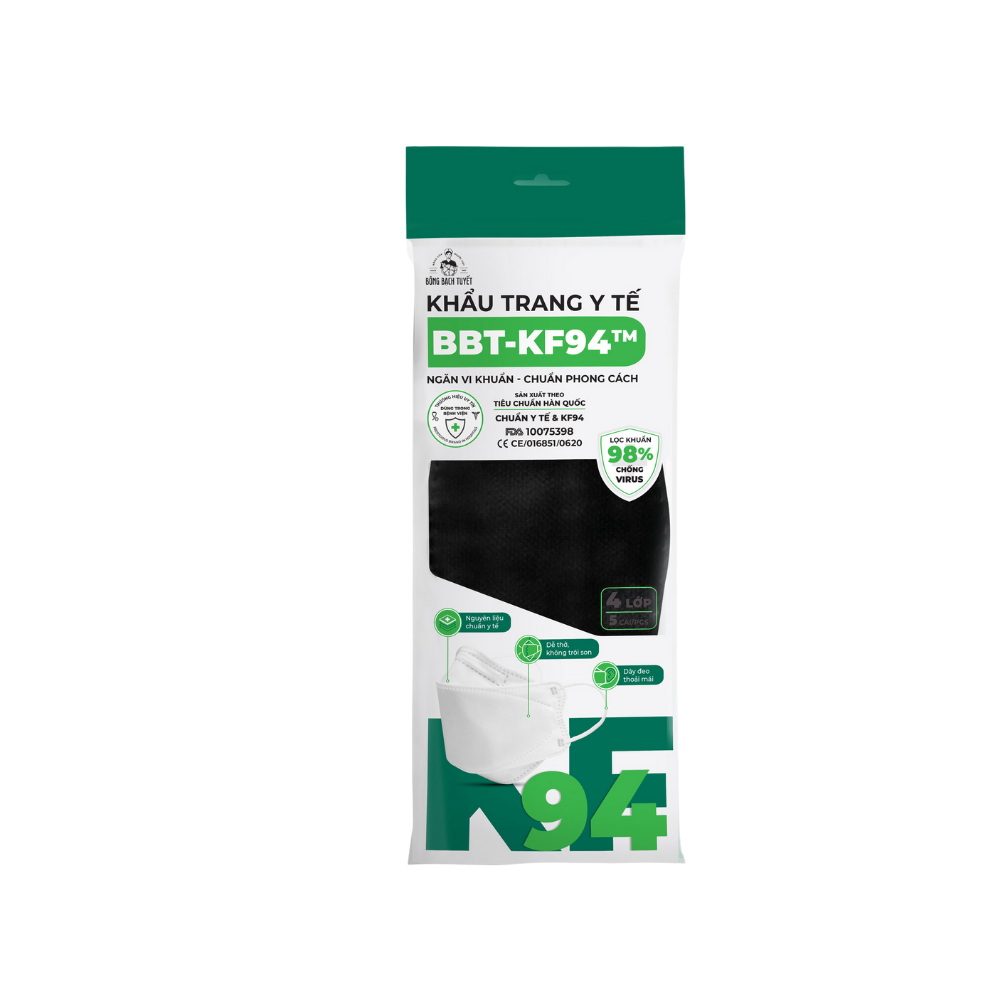 Khẩu trang Bông Bạch Tuyết KF94 4 lớp - Đen