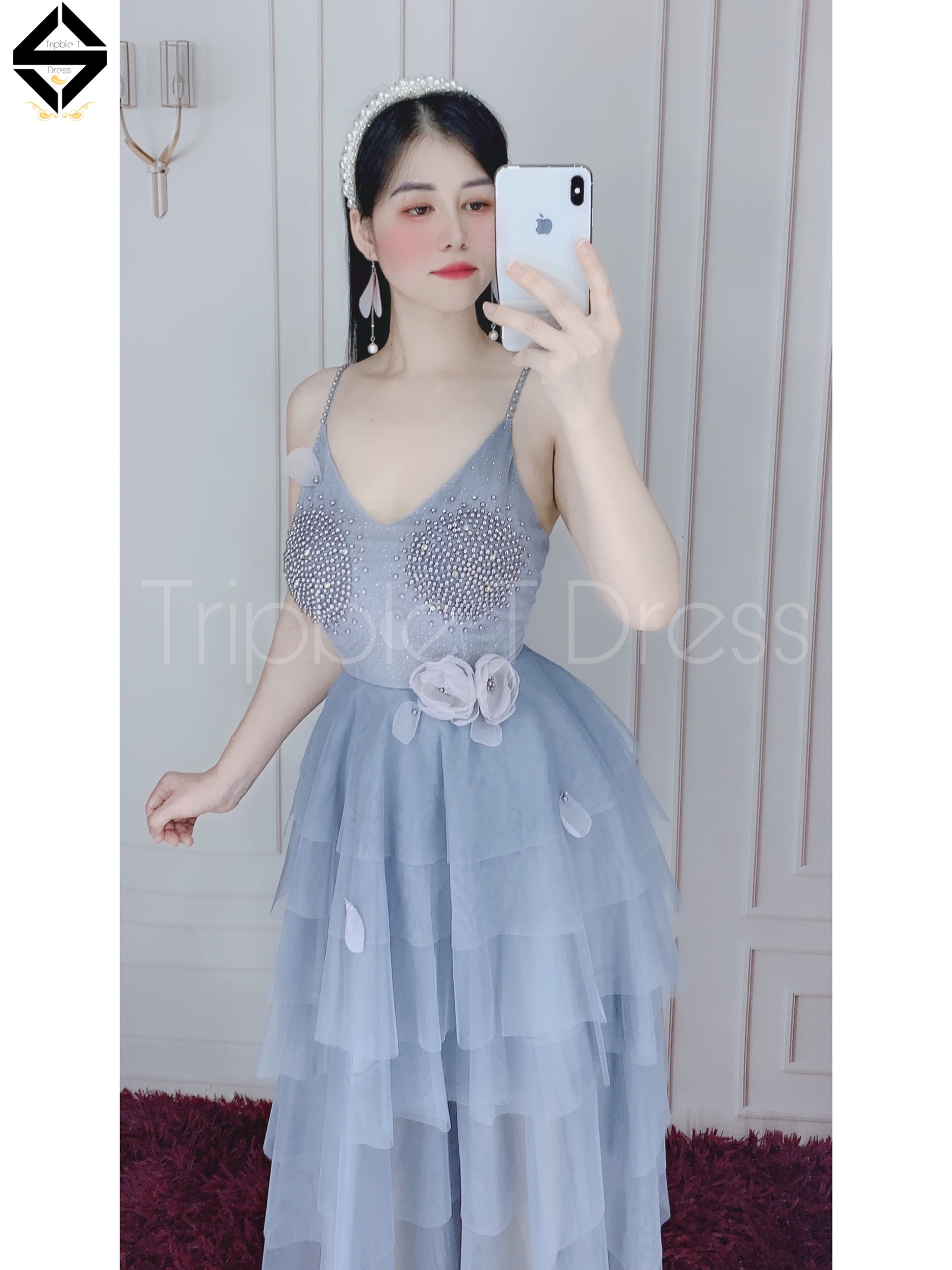 Đầm dự tiệc công chúa 2 dây xếp tầng kết cườm ngọc TRIPBLE T DRESS - size M/L - MS88Y
