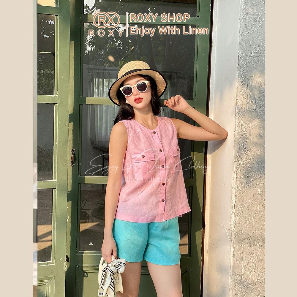 Áo Sát Nách Linen Phối Nút Cổ Tròn