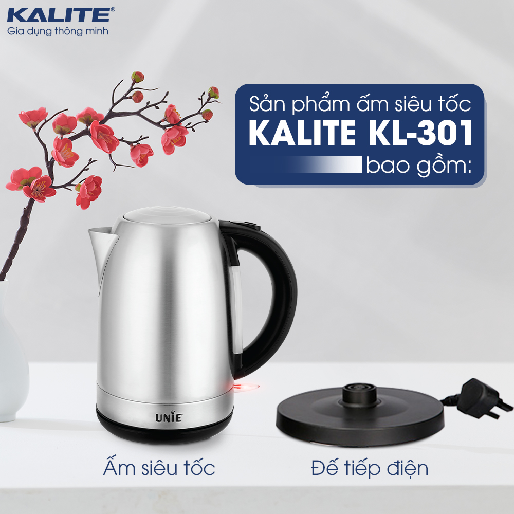 Ấm đun nước siêu tốc Kalite KL 301, dung tích 1.7L, công suất 1850W, 3 chế độ tự ngắt điện an toàn, hàng chính hãng