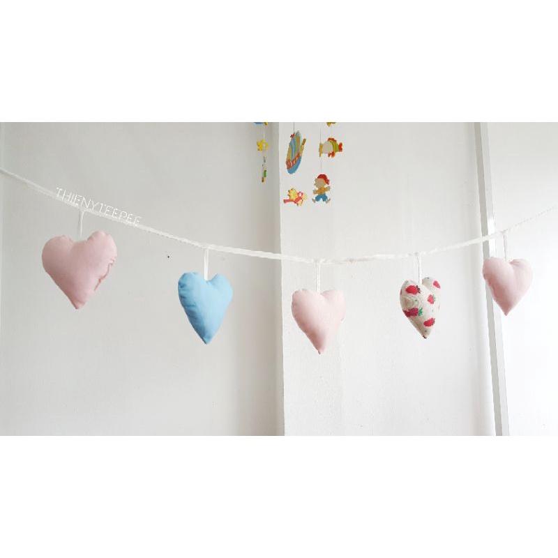 Dây trái tim vải cotton kaki xịn, may đẹp - trang trí, Decor, Sinh nhật, màu xanh hồng dâu