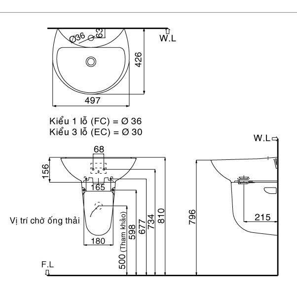 Lavabo Treo Tường Inax L-285V/L-288VC Kèm Chân Ngắn, Chất liệu sứ cao cấp, chống bám bẩn - Vật liệu xây dựng Big H