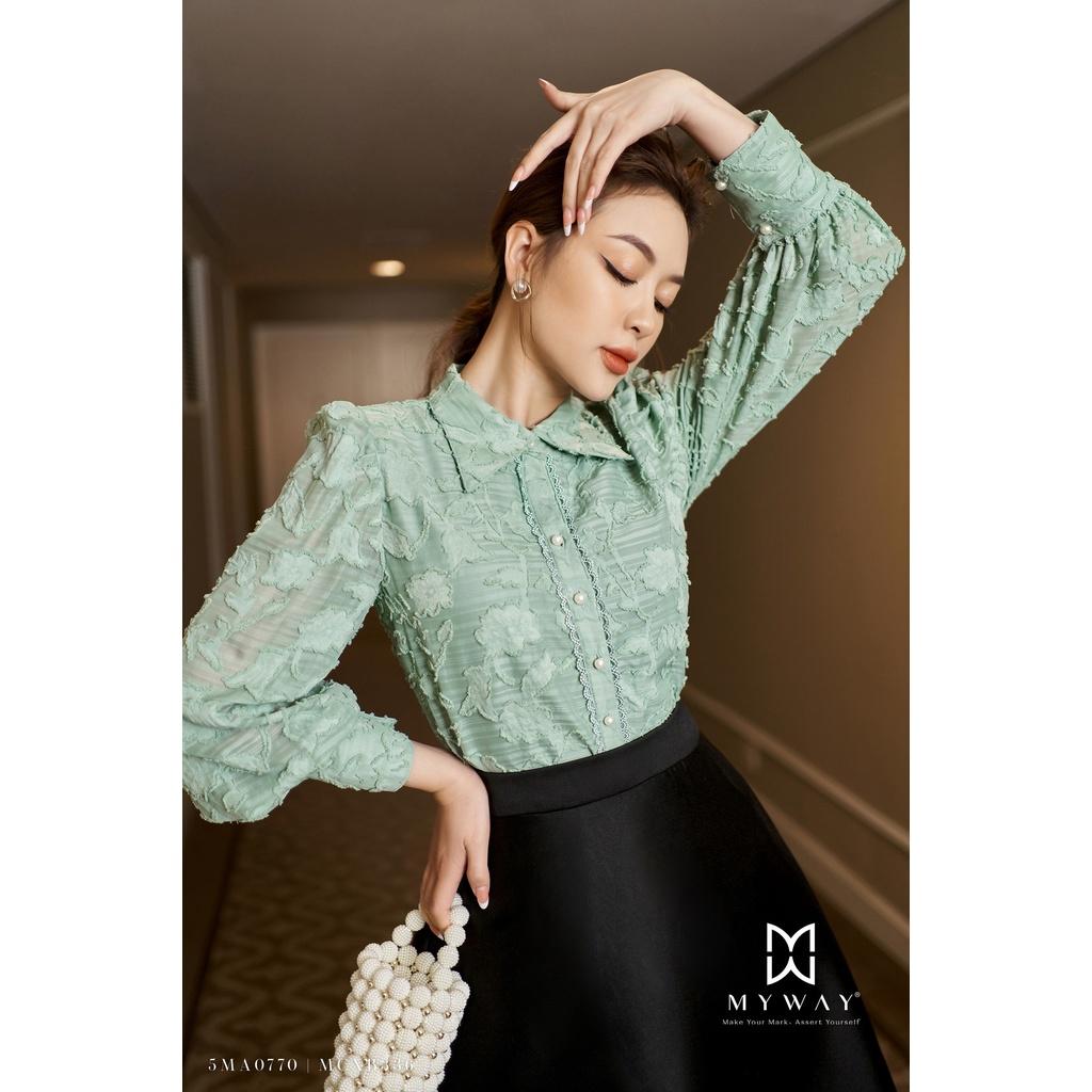 Áo Sơ Mi Nữ Dài Tay MY WAY Công Sở Họa Tiết Nổi Sang Trọng 5ma0770
