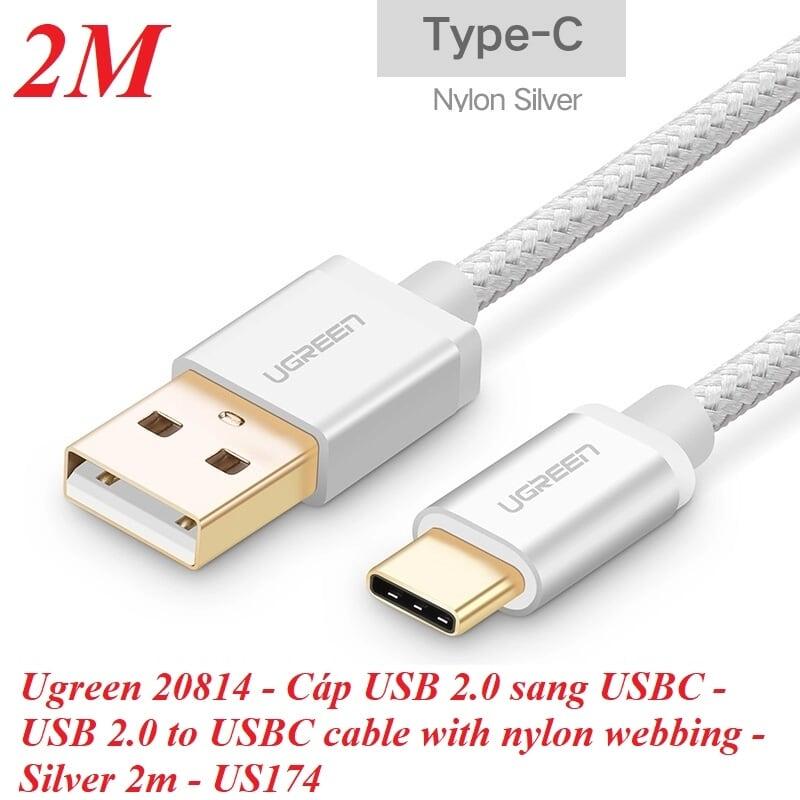 Ugreen UG20814US174TK 2M màu Trắng Dây USB 2.0 sang Type-C đầu nhôm dây bọc vinyl - HÀNG CHÍNH HÃNG