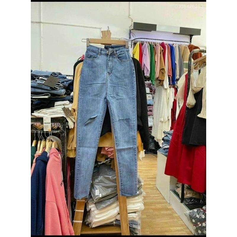QUẦN JEAN DÀI RÁCH GỐI CO GIÃN LƯNG CAO SHOP PHƯƠNG CHÂU