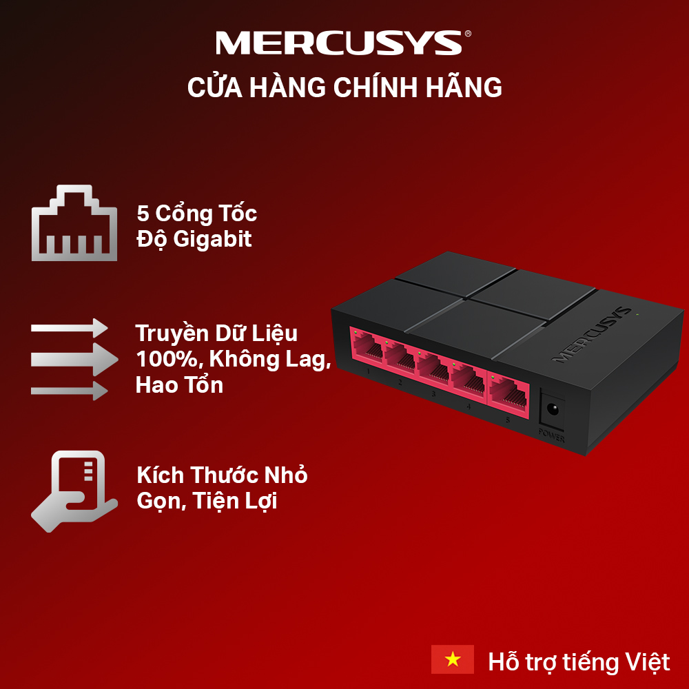 Bộ Chia Tín Hiệu Switch Để Bàn Mercusys MS105G 5 Cổng 10/100/1000 Mbps - Hàng Chính Hãng