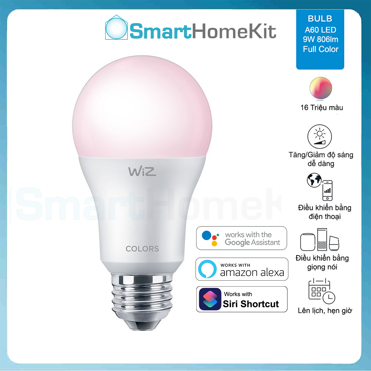 Bóng đèn thông minh WiZ Tunable White and Color RGB E27 9W A60 16 triệu màu Hàng Chính Hãng