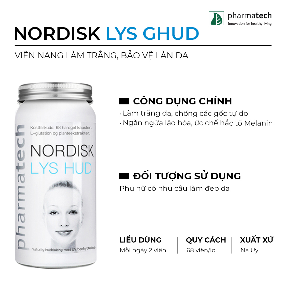 Viên Nang Hỗ Trợ Làm Trắng, Bảo Vệ Làn Da Pharmatech Nordisk Lys Hud Lọ 68 Viên
