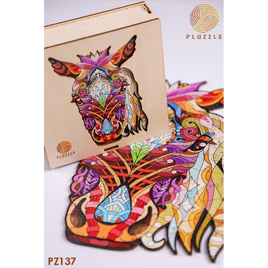 PLUZZLE Bộ xếp hình gỗ đồ chơi puzzle ghép hình con vật độc đáo – Ngọ – Con Ngựa – PZ137