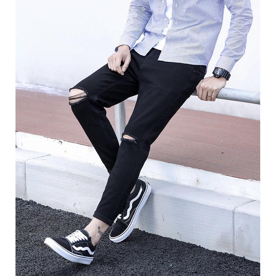 Quần jean nam đen ống đứng dáng slim Fit- vải jeans bò co giãn 4 chiều cao cấp