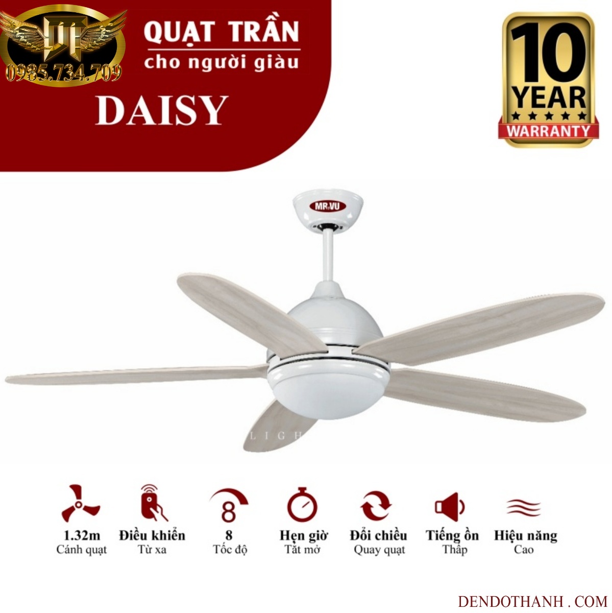 Quạt trần MR VŨ DAISY quạt trần cho người giàu mẫu sang trọng tinh tế cao cấp QTD