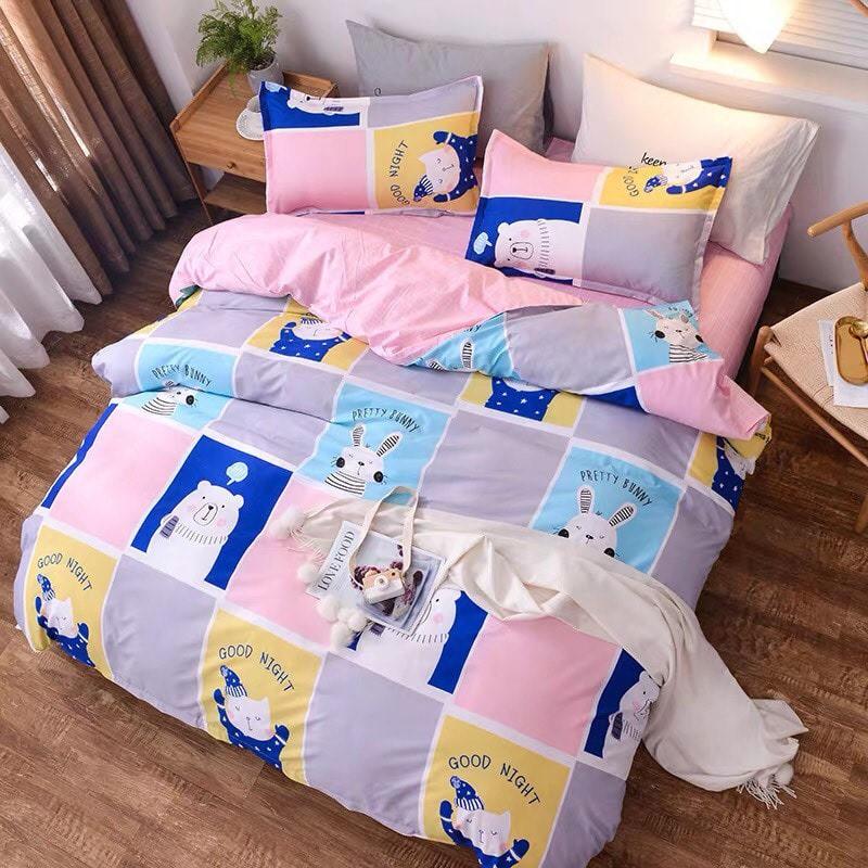 Set ga gối chăn cottong poly 4 món hàng nhập khẩu họa tiết thú cưng