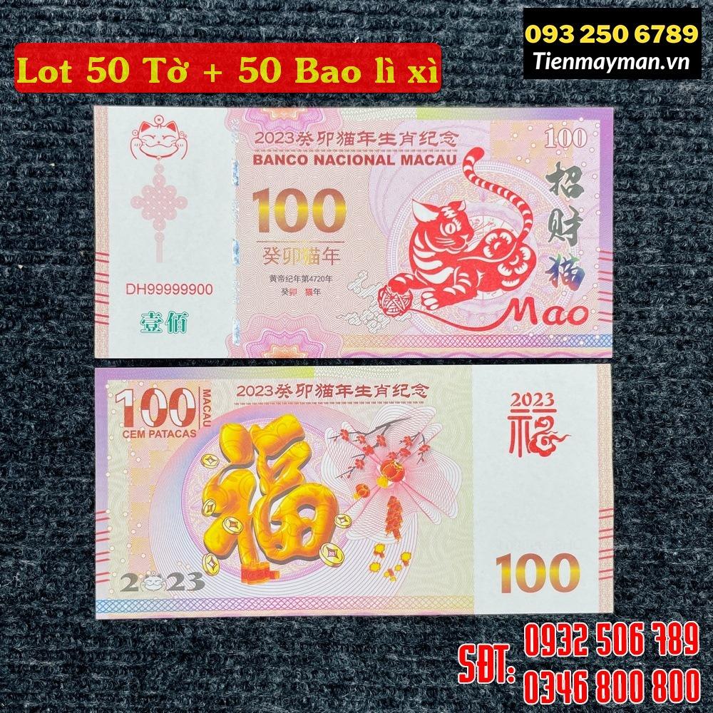 (50 tờ ) Tiền lì xì 100 Macao con Mèo Tết 2023