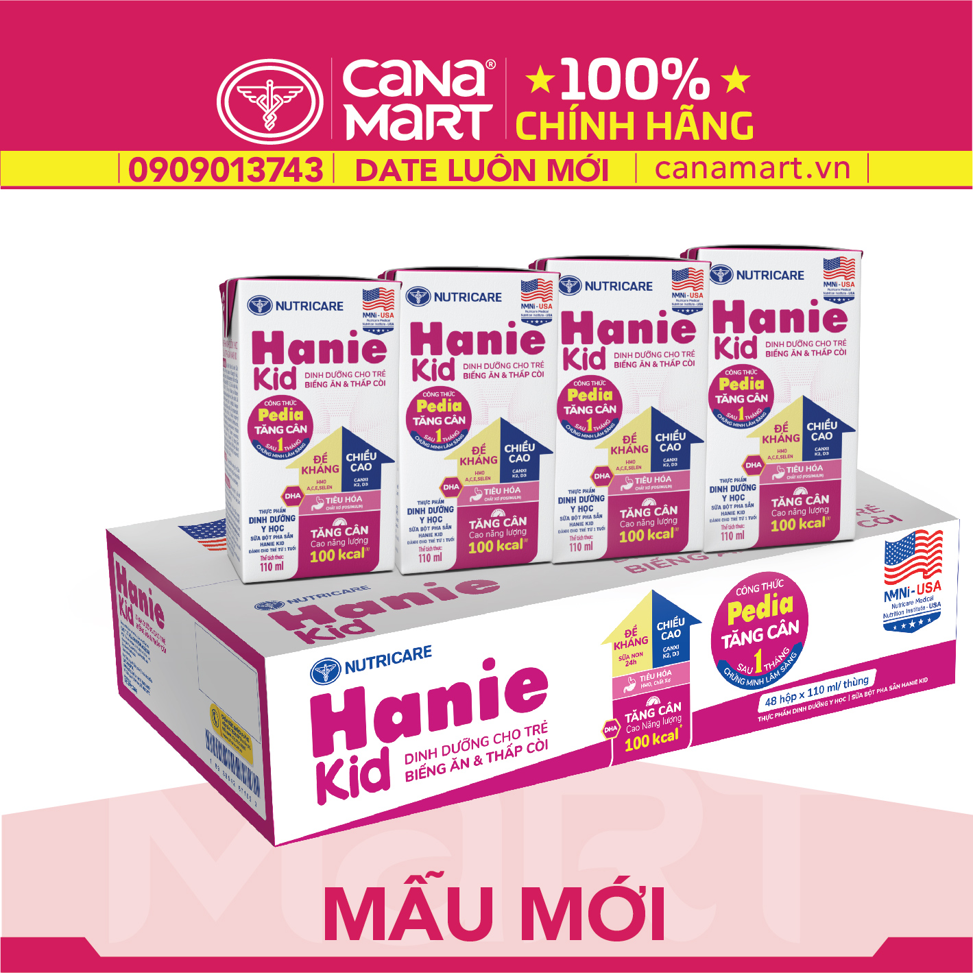 Thùng sữa nước Nutricare Hanie Kid cho trẻ biếng ăn suy dinh dưỡng (110ml)