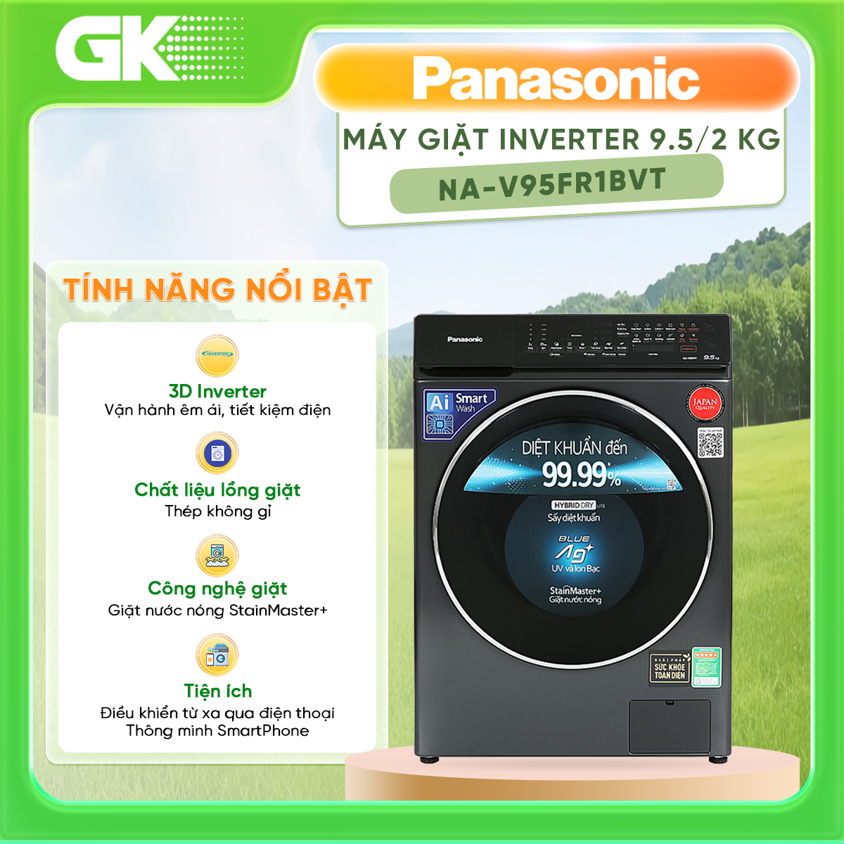 Máy giặt Panasonic Inverter 9.5 Kg NA-V95FR1BVT - Hàng Chính Hãng - Chỉ Giao Hồ Chí Minh