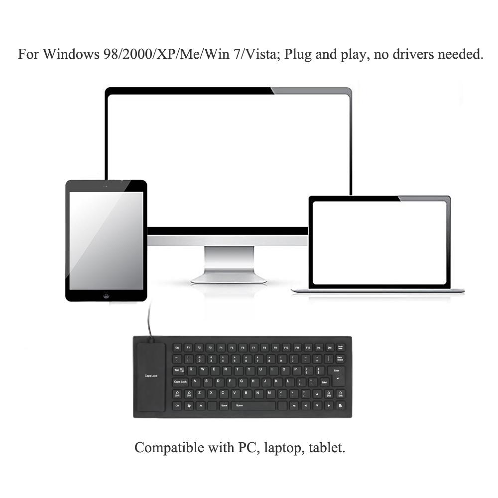 85 Phím Có thể gập lại linh hoạt có dây USB chống nước,Có thể giặt được cho Máy tính xách tay PC Máy tính xách tay
