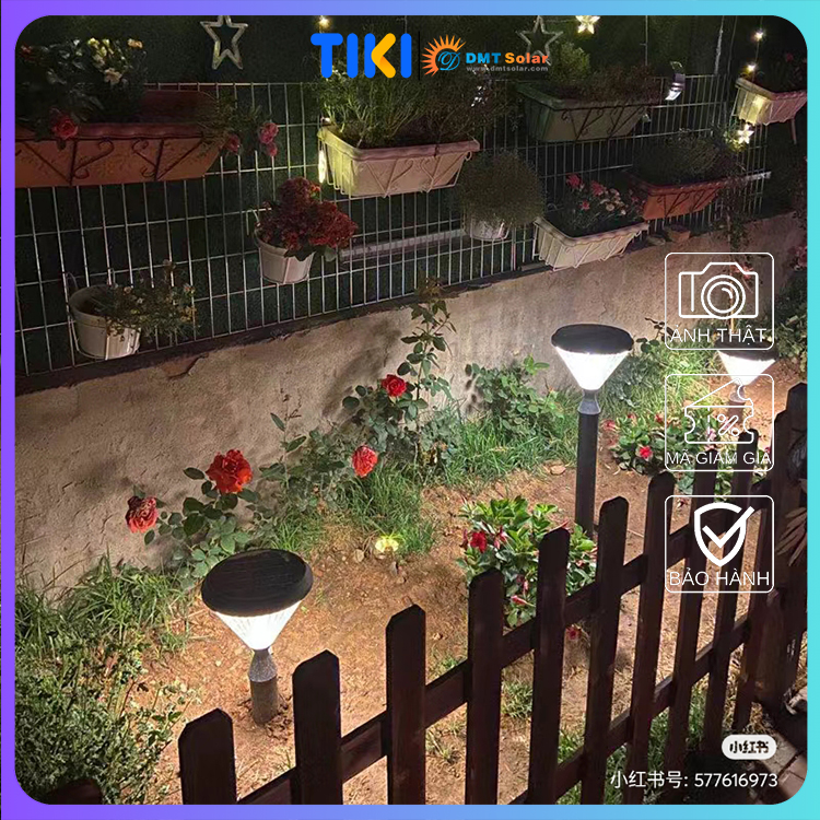 Đèn trụ sân vườn kim cương năng lượng mặt trời cao 50-75cm TS07D tích hợp 2 màu ánh sáng trắng/vàng
