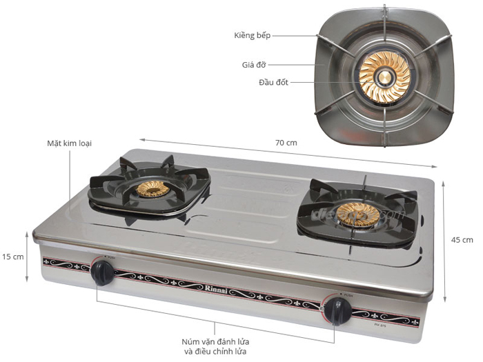 Bếp gas đôi mặt inox Rinnai RV-375SW - Hàng chính hãng