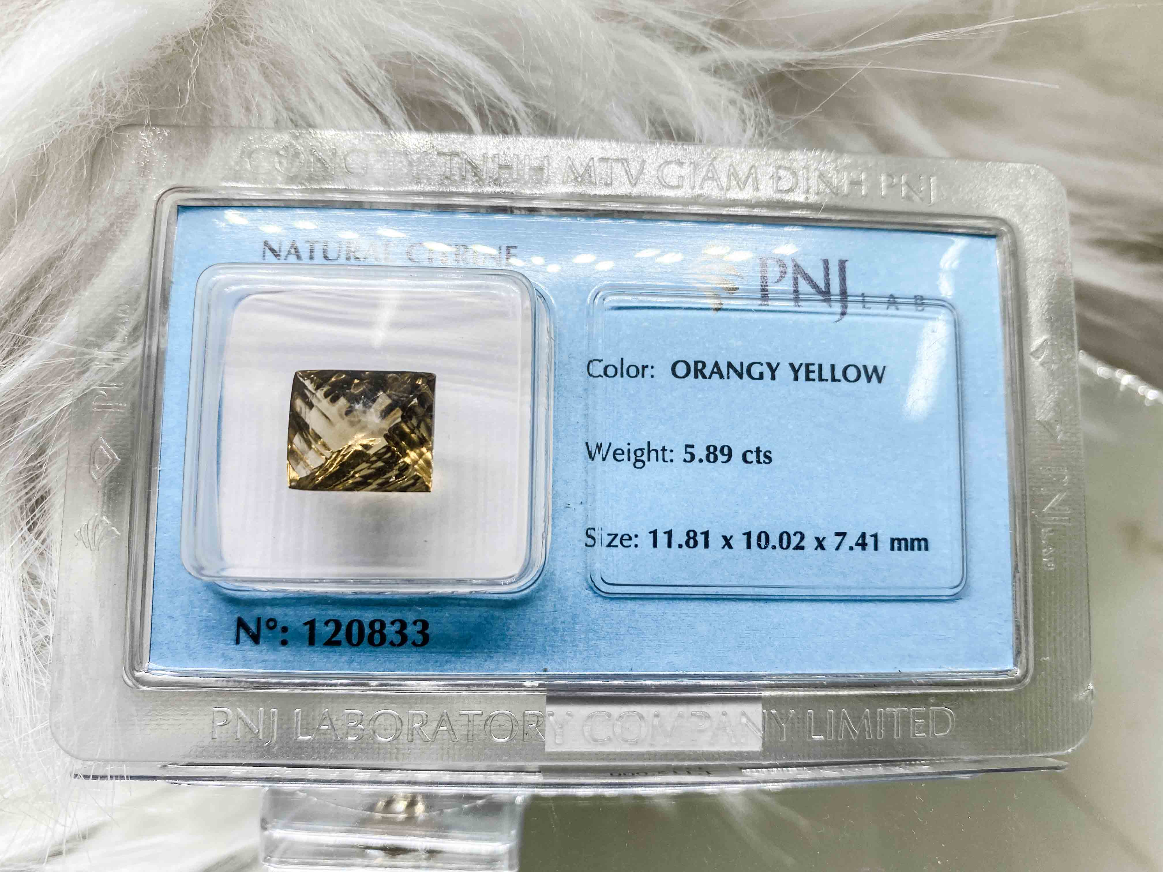 Viên citrine thạch anh vàng chanh chữ nhật giác lưới 5.89ct 120833