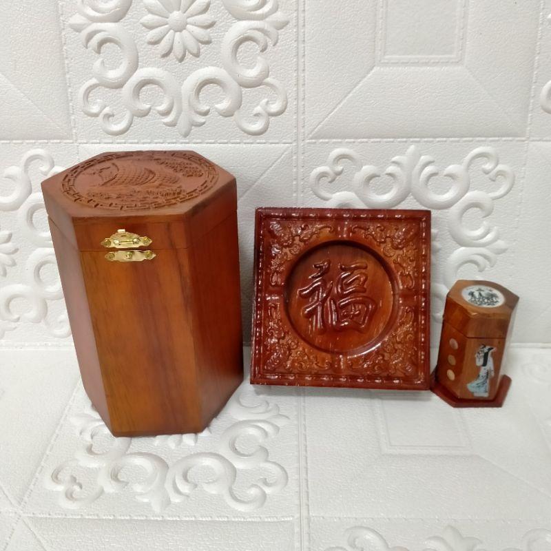 COMBO Bộ phụ kiện bàn trà gỗ hương: Hộp chè, Gạt tàn, ống tăm