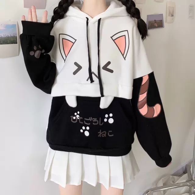 ÁO HOODIE NỮ PHỐI HỌA TIẾT MÈO SIÊU DỄ THƯƠNG T