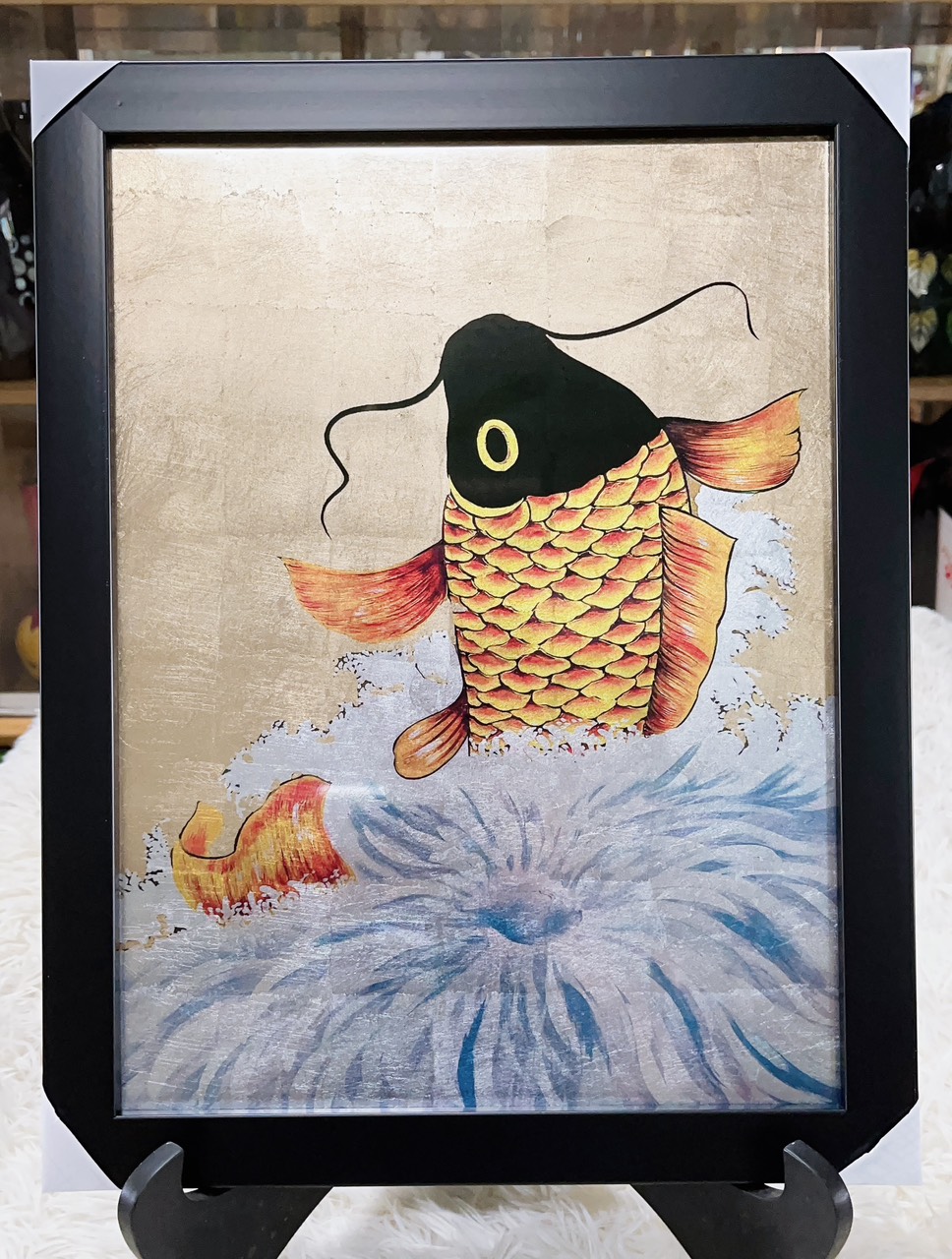 Tranh sơn mài vẽ màu kết hợp dát vàng/ bạc, hàng xuất khẩu 34x45cm ( kèm khung)