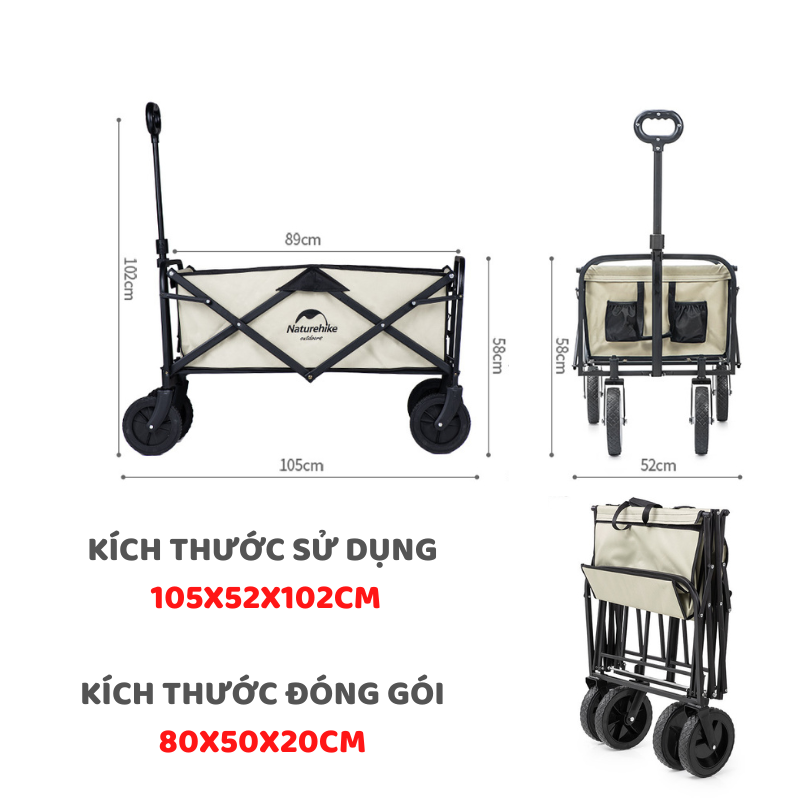 XE KÉO ĐỒ DÃ NGOẠI 90L NH19PJ001, MẶT NHÔM LÀM BÀN CHO XE KÉO NH20PJ008