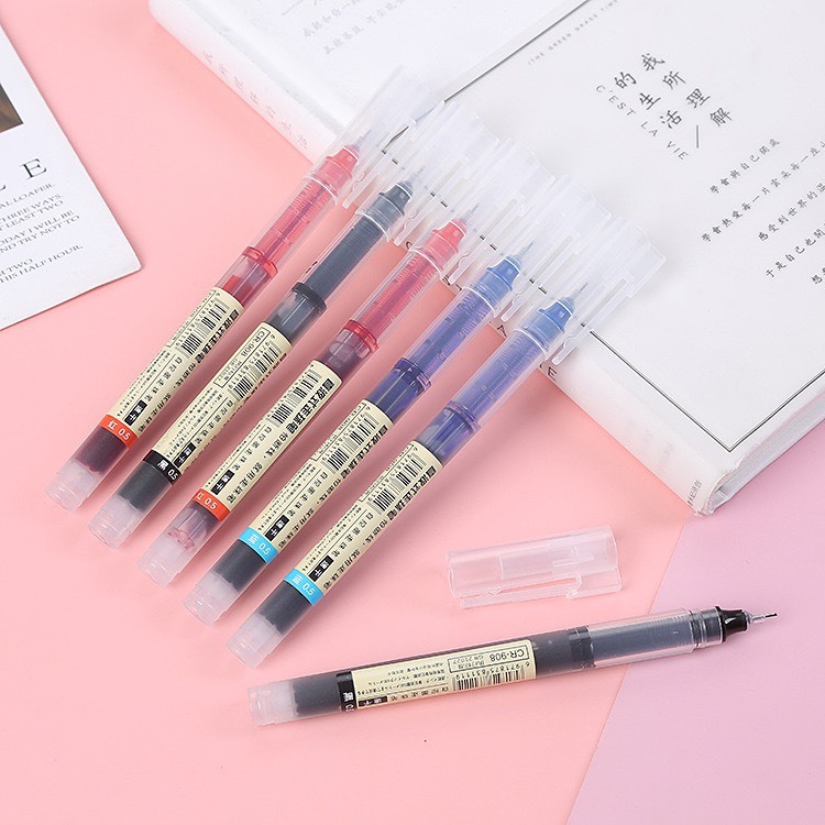 Combo 10 Bút Gel Nước Dạng Mực Lỏng Đầu Kim 3 Điểm 0.5mm Thiết Kế Đơn Giản Ống Mực Lớn Màu Xanh