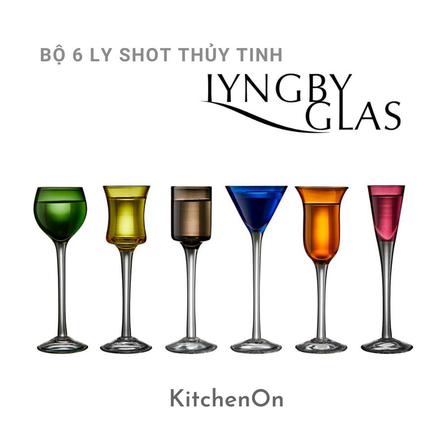 Bộ 6 ly uống shot, nhiều màu. Nhãn Lyngby Glas Đan Mạch