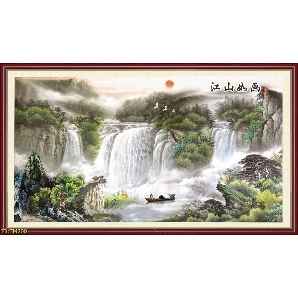Tranh dán tường Tranh thủy mặc - làng quê yên bình,Tranh dán tường 3d hiện đại