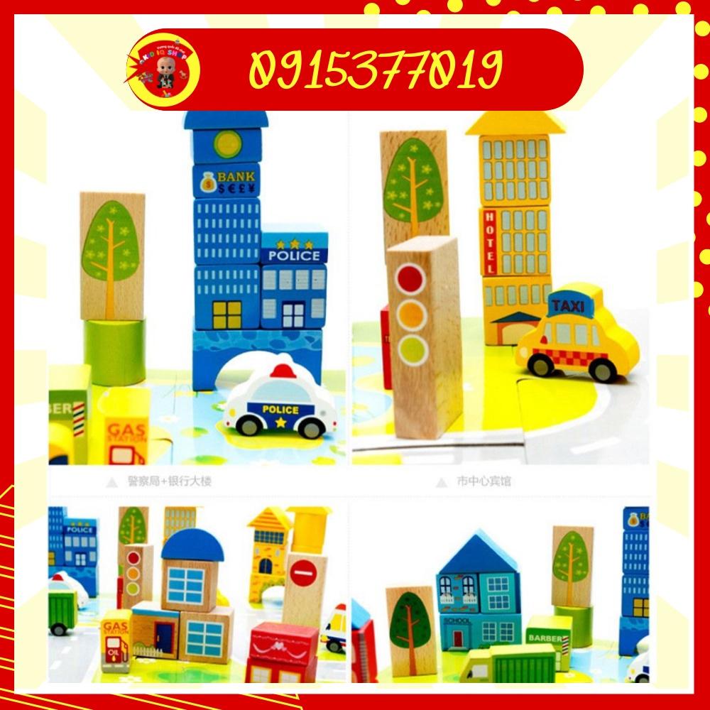 Đồ chơi lắp ráp ghép mô hình giao thông thành phố 62 chi tiết bằng gỗ