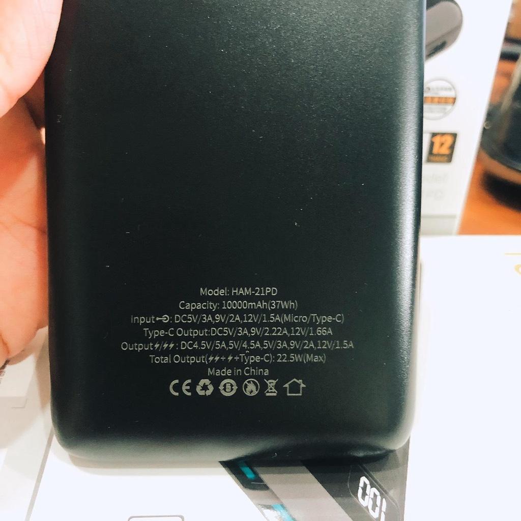 Sạc dự phòng H21 10.000 mAh, Sạc nhanh QC 3.0, PD 20w, màn hình LCD hiển thị pin, hàng chính hãng