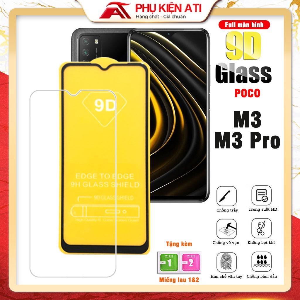 Kính cường lực Poco M3 / Poco M3 Pro -Full màn hình 9D và Ko full Trong suốt-Độ cứng 9H -Phụ kiện ATI