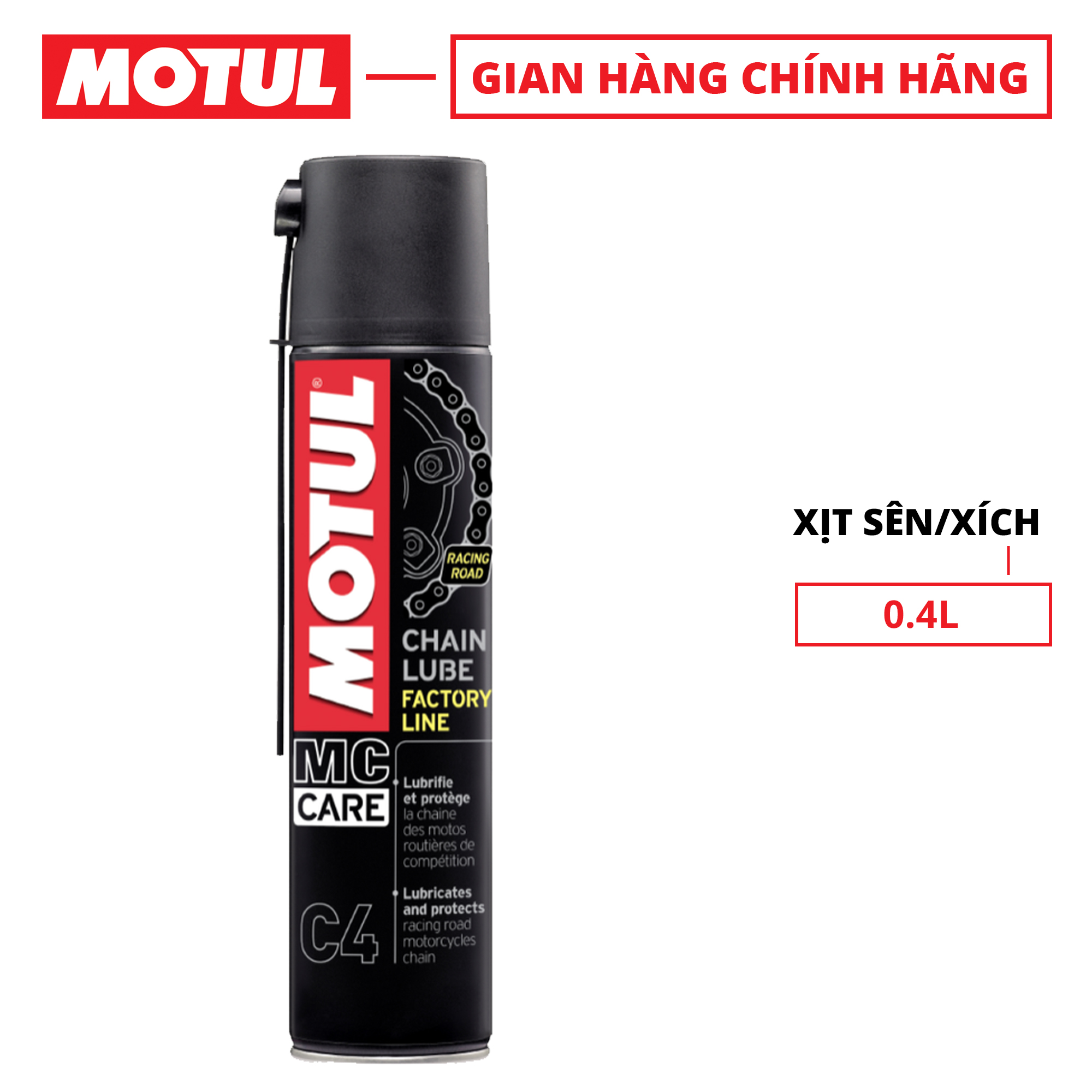 Xịt sên / xích MOTUL C4 CHAIN LUBE Factory Line 0.4L