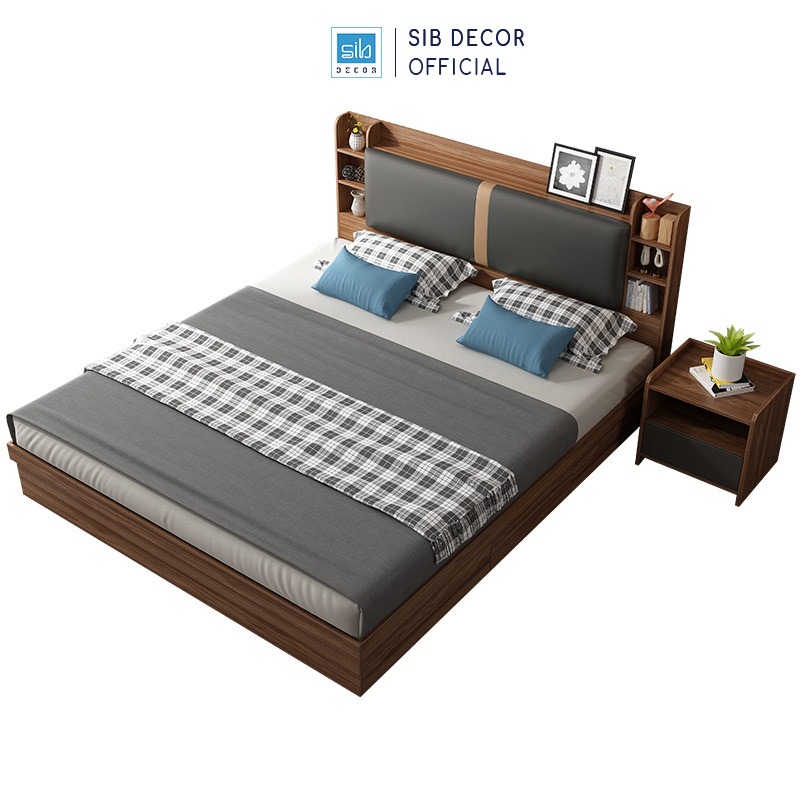 Giường Ngủ Hộp Gỗ Hình Hiện Đại Nhiều Ngăn Lưu Trữ Thương Hiệu SIB Decor GN21