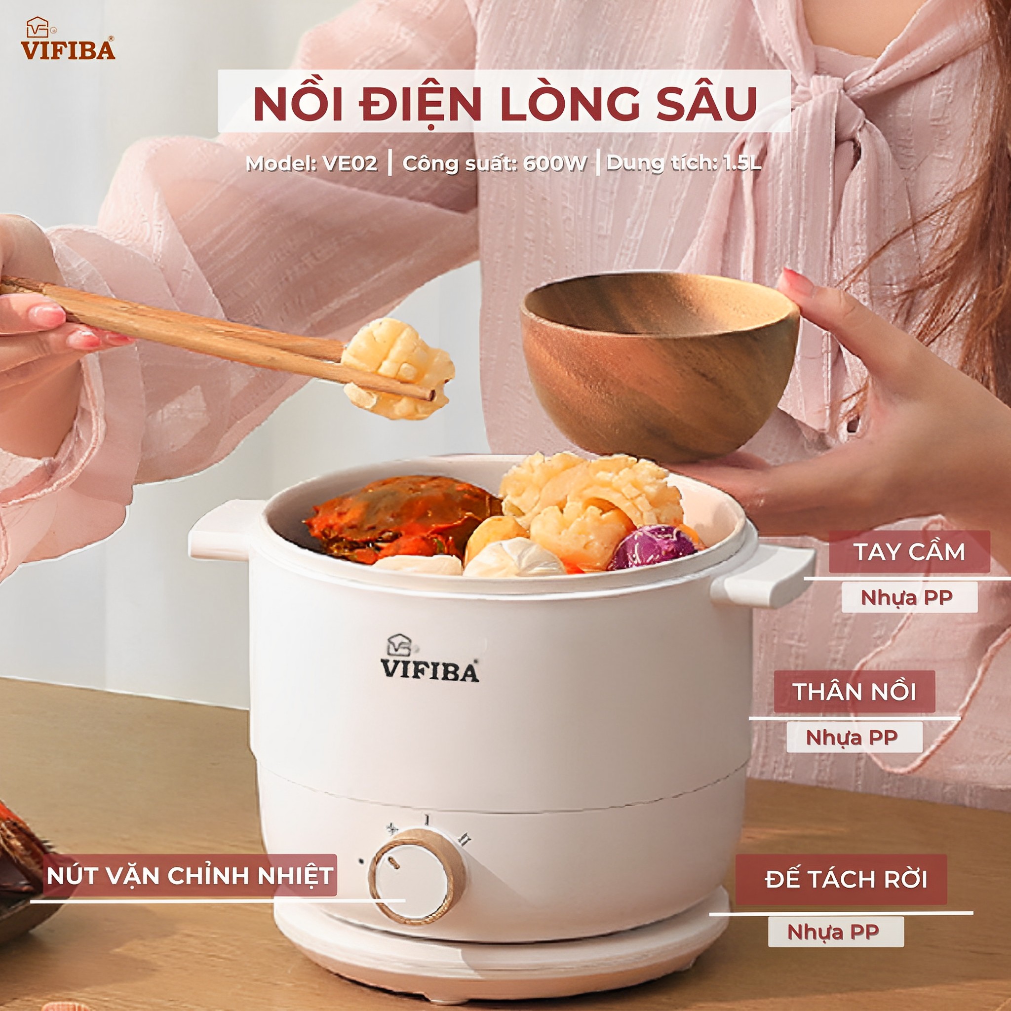 Nồi lẩu điện mini đa năng siêu tốc chống dính cao cấp Homea2z , nồi điện lòng sâu có đế và nồi tách rời