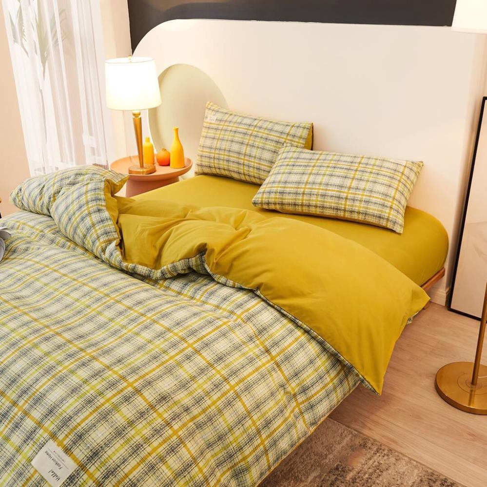 Bộ chăn ga gối Cotton TC kẻ sọc caro 4 món đủ kích thước 1m2 đến 2m*2m2