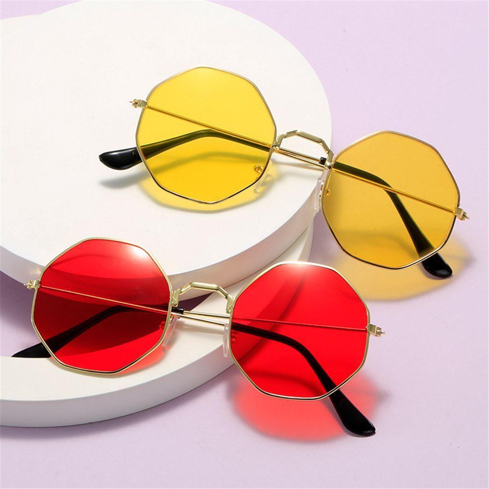 Retro Octro Octagonal Polygon Kính kính râm Đại dương kính râm Nữ đàn ông UV400 Bảo vệ kính mắt Mùa hè Kính râm Kính râm Color: Gold-Yellow
