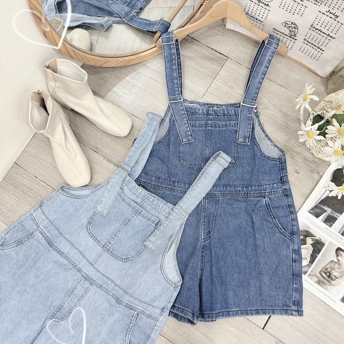 SET QUẦN YẾM ĐẦM YẾM JUMPSUIT ĐỒ BAY NGẮN TRƠN QUẦN ỐNG RỘNG LƯNG CAO DENIM JEANS DẠO PHỐ DỰ TIỆC GIÁNG SINH NOEL