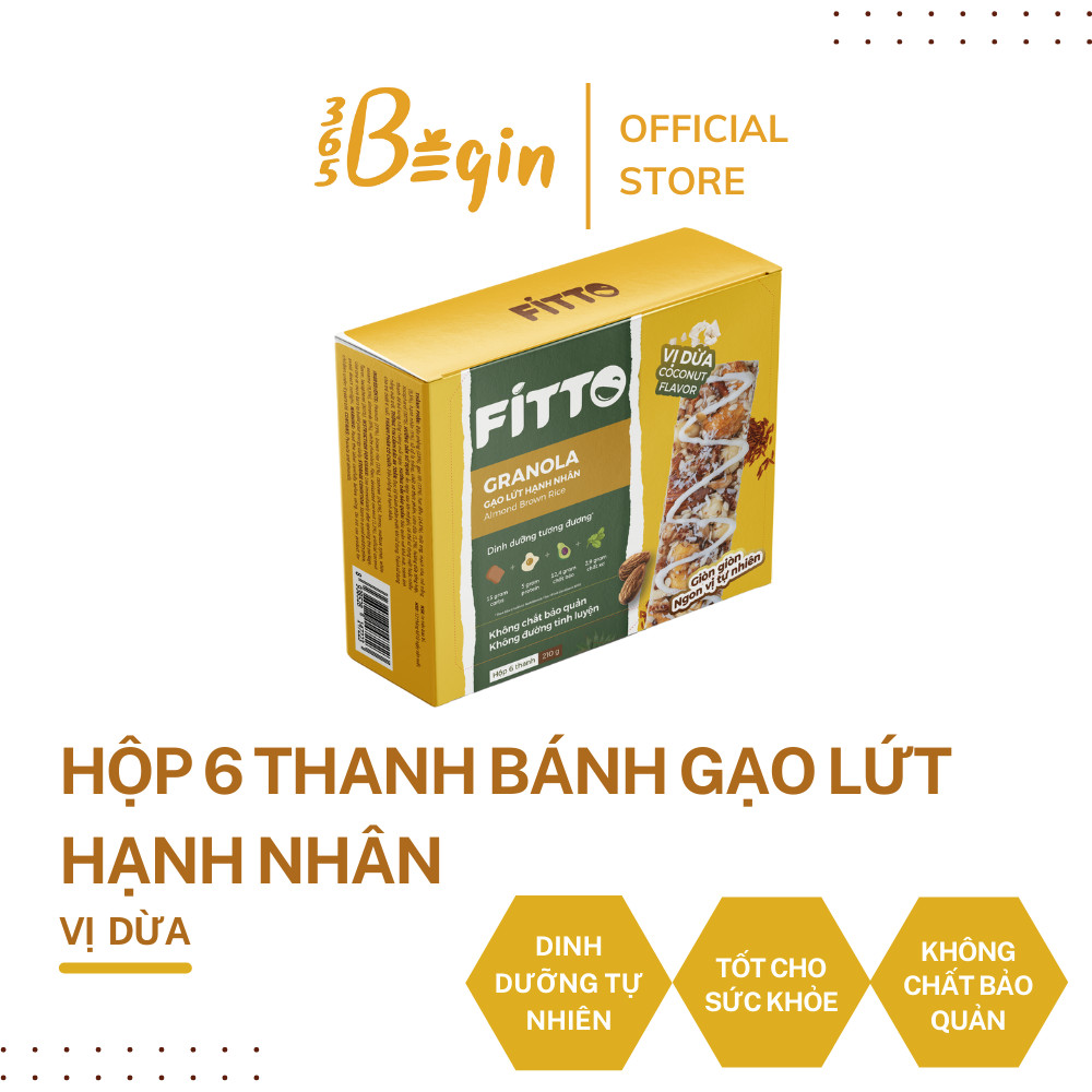 Hộp FITTO Gạo lứt - Hạnh nhân - Dừa - Ngũ cốc dinh dưỡng thay thế các bữa ăn (sáng, trưa, chiều, xế, tối) tiện lợi, tốt cho sức khỏe, phù hợp với người bận rộn, tập luyện thể thao