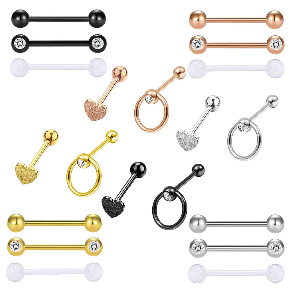 5 Pieces Stainless Steel Nose Lip Tongue Eyebrow Tragus Piercing Body Jewelry 14g for Women Men
