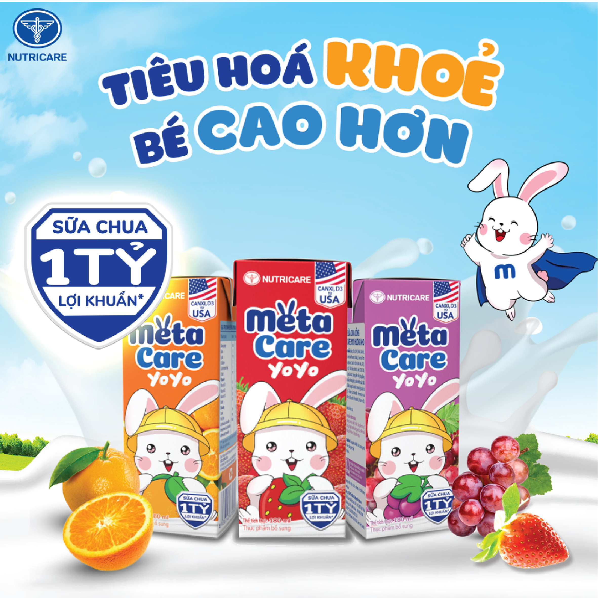 Sữa nước Nutricare MetaCare Yoyo vị chua hương CAM 1 tỷ lợi khuẩn
