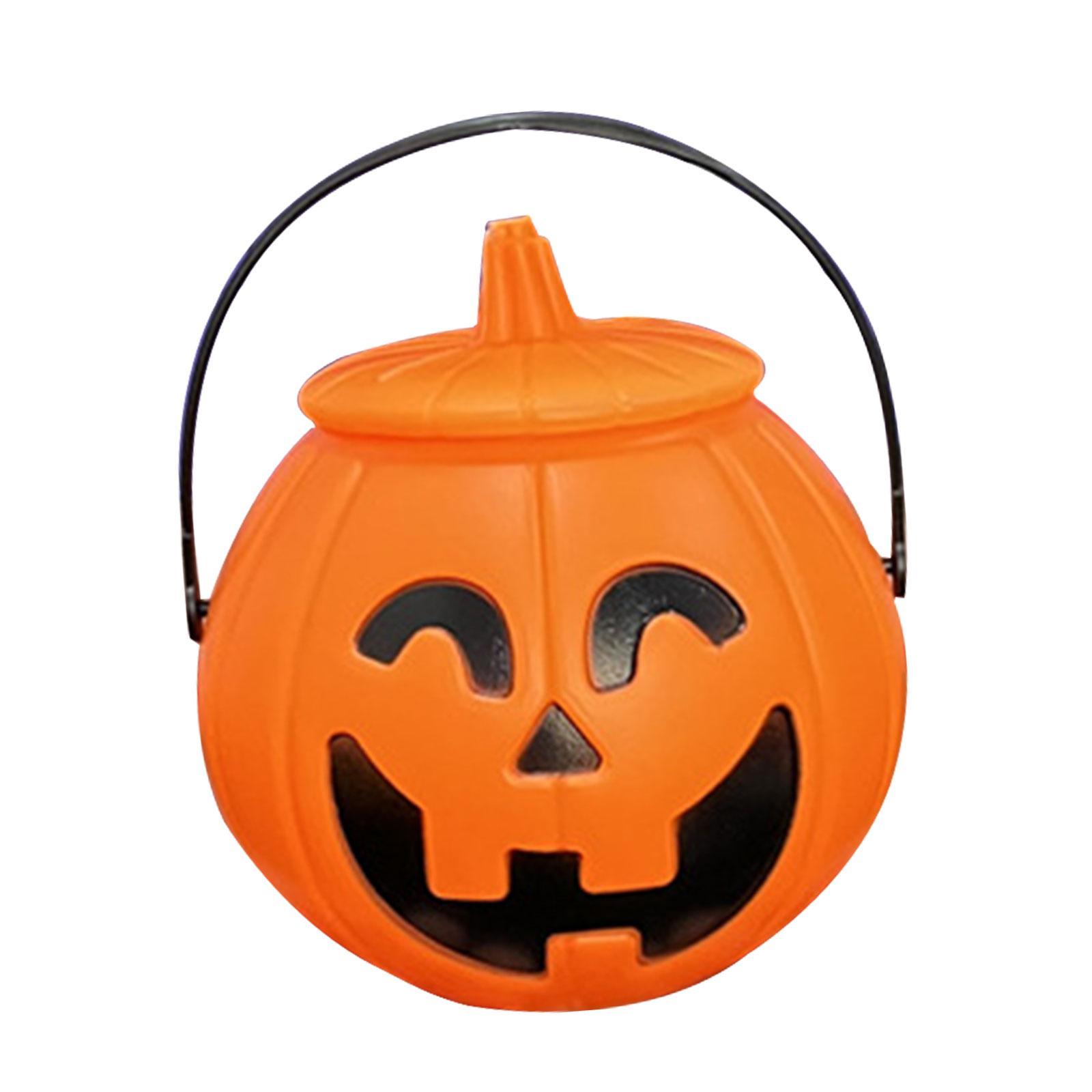 2xHalloween Pumpkin Buckets Props Jar with Lid Gift Basket Candy Bucket Holder